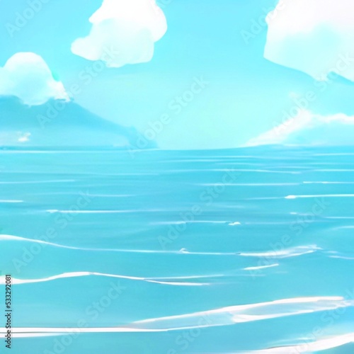 blue sky and sea 2D anime Background  © MASOKI