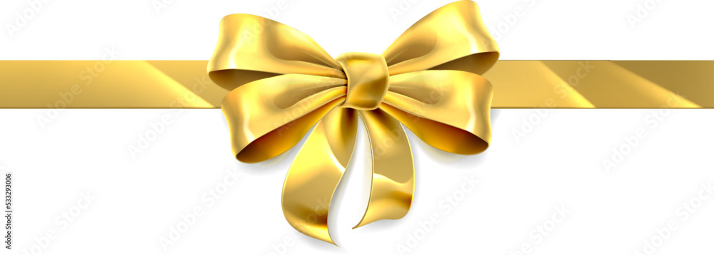 A gold gift golden ribbon present bow design element