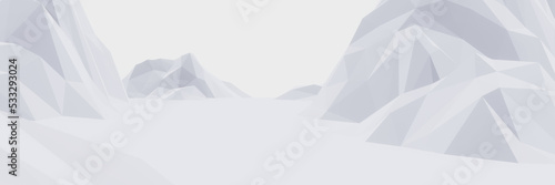 3D low polygon ice mountain. Glacial landform. Ice terrain.