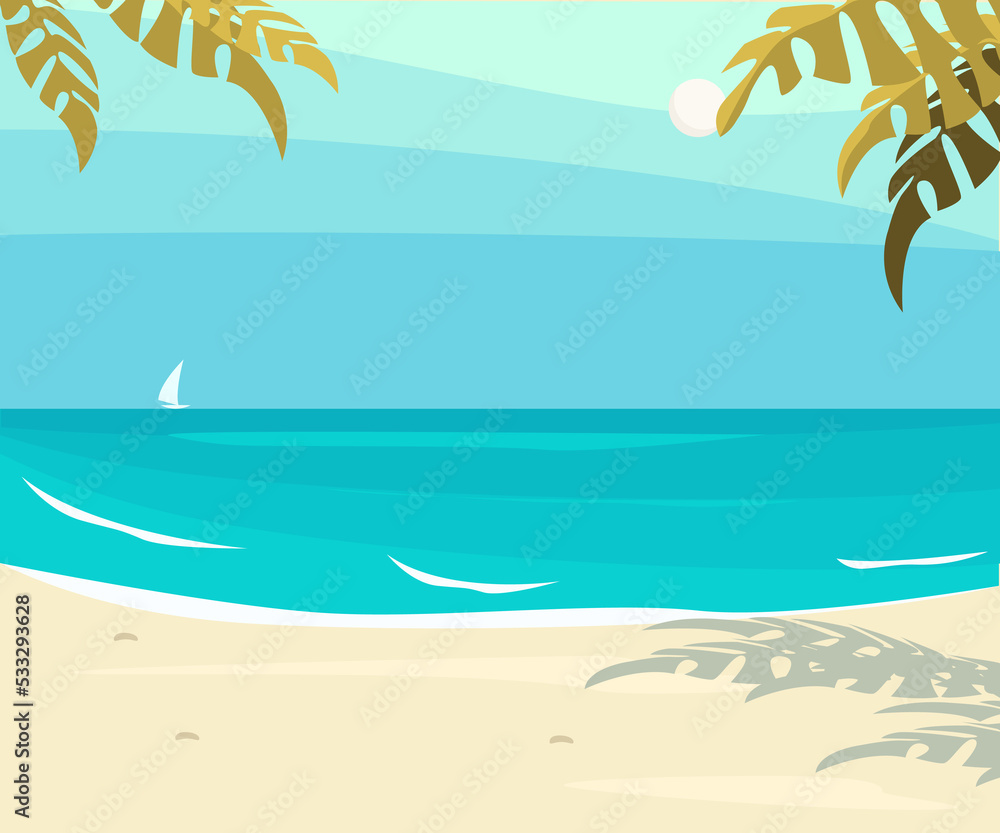 Horizontal banner of abstract seascape with palm tree