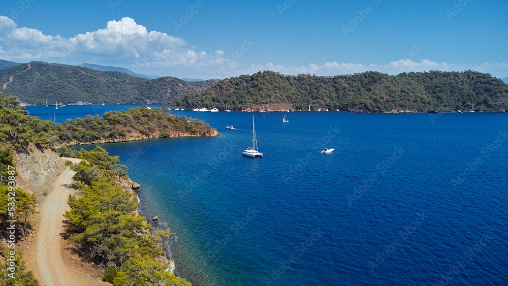 Luxury sailing yachts and boats in Gocek bays, Fethiye, Turkey. High quality photo