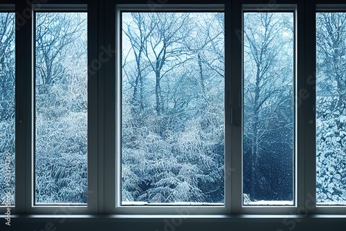 This is snow frosty pattern on winter window. 3d render, Raster illustration.