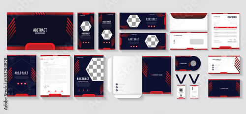 Abstract red color brand identity stationery design set template
