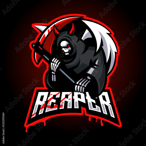 Grim Reaper mascot logo design illustration vector isolated on dark background for team sport esport gaming