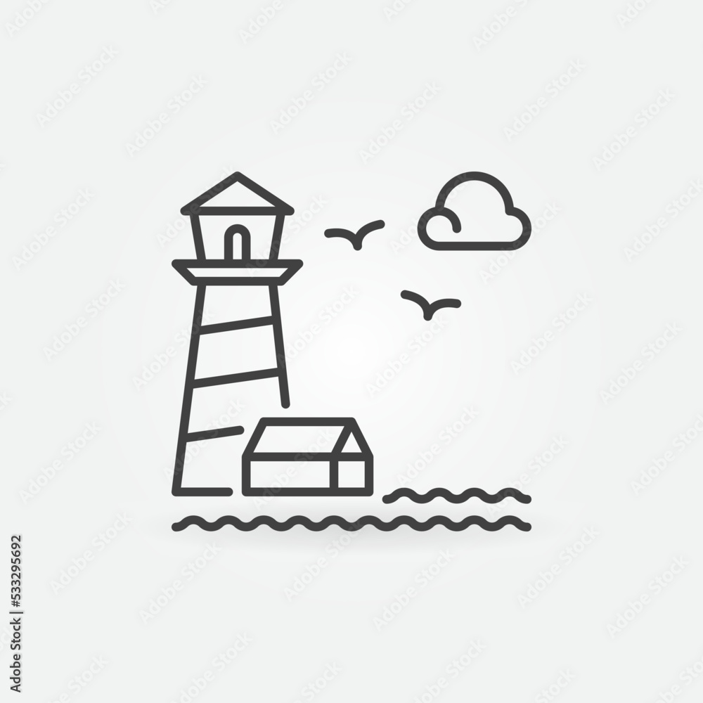 Naklejka premium Lighthouse with House and Clouds vector concept outline icon