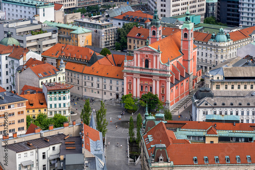 Preseren Square In Ljubljana City From Above In Slovenia