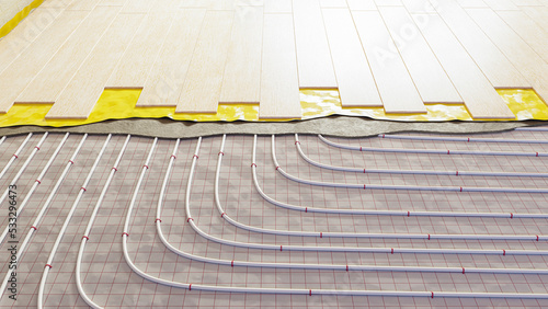 фотографія Underfloor heating - distribution of pipes on the surface - assembly of the inst