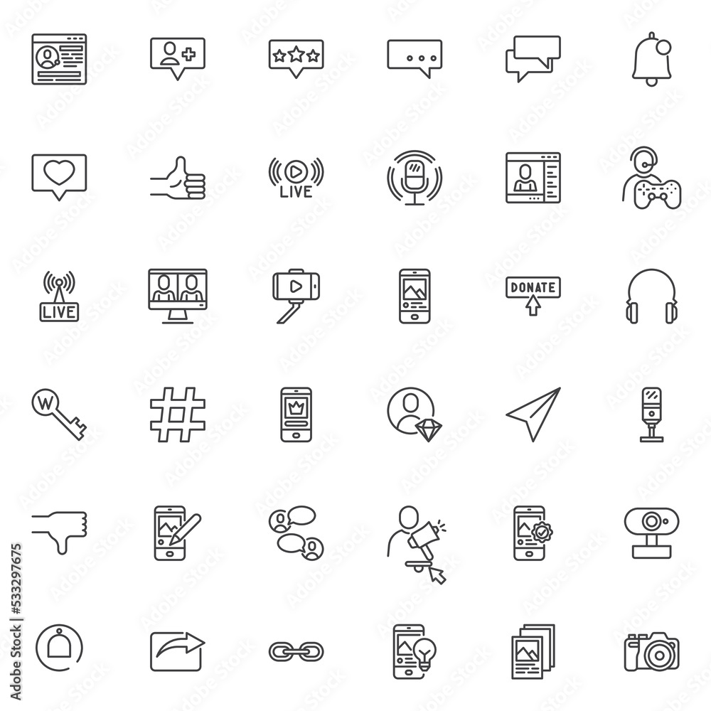 Social media line icons set Social media line icons set