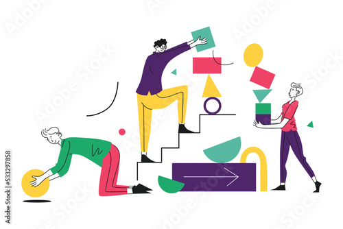 Three Persons Arranging Shapes Object