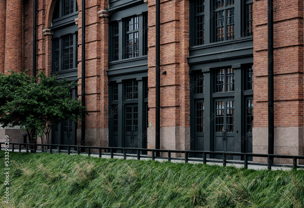 Fototapeta premium Architectural exterior detail with brick facade.