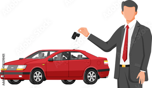 Passenger Car and Businessman Holding Key. © absent84