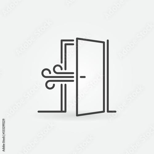 Opened Door outline icon. Vector Room ventilation symbol