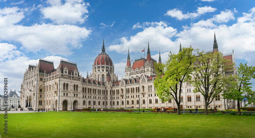 Hungarian Parliament building at spring in Budapest, Hungary	