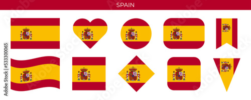 Spain flag set. Vector illustration isolated on white background