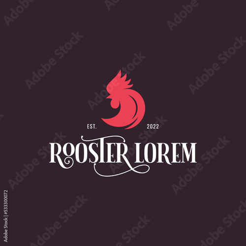 Rooster logo with rooster head on dark background