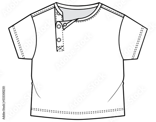baby boys and girls infant unisex short sleeve crew neck fashion t shirt technical drawing flat sketch vector illustration template. cad mockup.