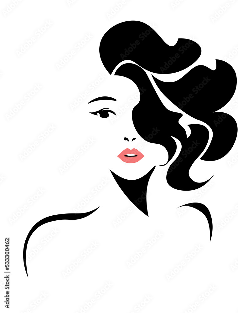 Cute girl with long hair. Logo for a beauty salon, hair salon and clothing store Cute girl with long hair. Logo for a beauty salon, hair salon and clothing store