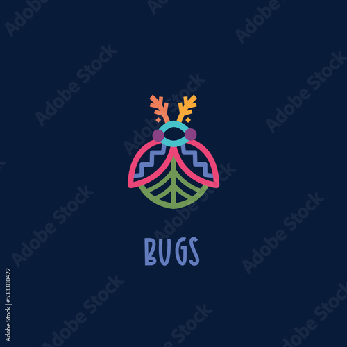 Simple colourful lines bug. Vector logo template
