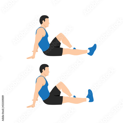 Man doing Ankle pumping exercises in 2 steps. Good exercises pose to relieve leg swelling exercise. Flat vector illustration isolated on white background