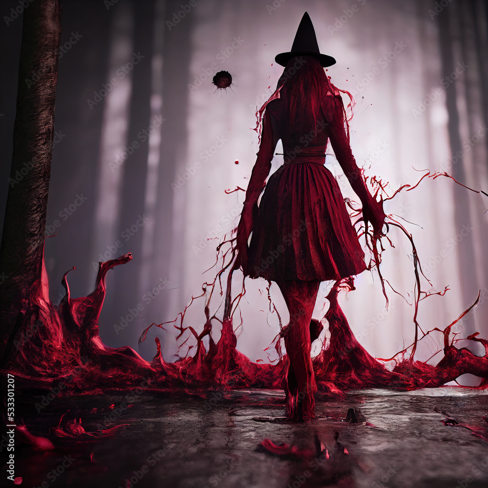 Witch And Blood Horror Style Printable 3D Render Stock ...