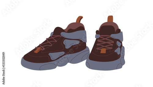 Sport footwear. Sneakers pair design. Modern comfortable trainers. Fashion co...