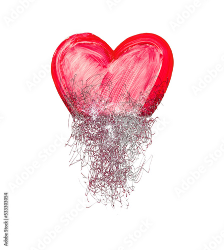 Slika na platnu Heart painted from tangle of scribbles on transparent background