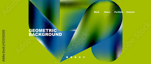 Glassmorphism landing page background template. Colorful glass shapes with metallic effect abstract composition for wallpaper, banner, background