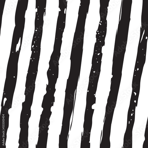 Vector black seamless grunge striped diagonal pattern. Hand painted lines. Isolated on white background.