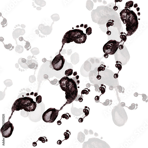 Short and long trips - human footprints leading in different directions on transparent background photo
