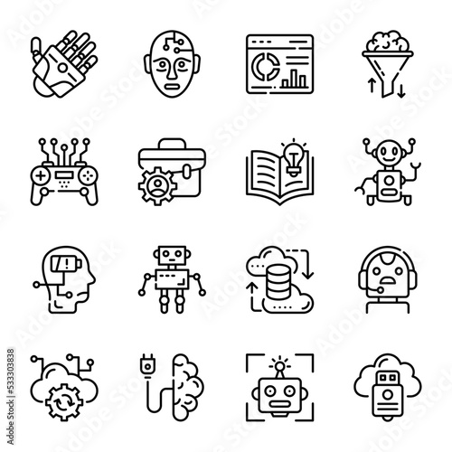 Pack of AI and Robot Technology Outline Icons
