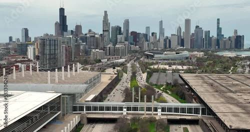 Commuters travel Lake Shore Drive on a cloudy day in Chicago photo