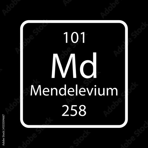 Mendelevium symbol. Chemical element of the periodic table. Vector illustration.