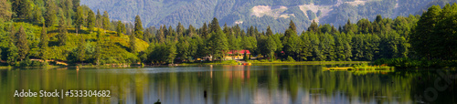 Landscape view of Karagol (Black lake) a popular destination for tourists,locals,campers and travelers in Eastern Black Sea,Savsat, Artvin, Turkey photo