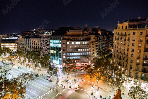 View on Passeig de Garcia from Casa Mila at night, Barcelona Spian photo