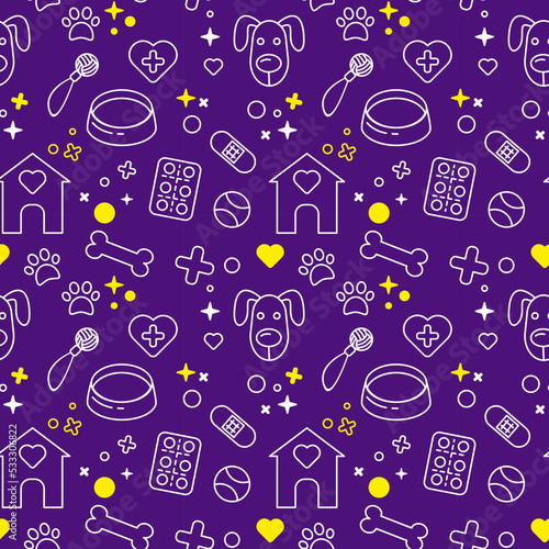 Vector seamless pattern and backgrounds with trendy linear icons related to pets and animals - abstract backgrounds for pet shop websites and prints