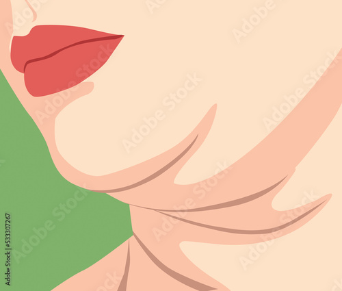 Fat senior woman face with a double chin wrinkles and skin imperfection illustration..