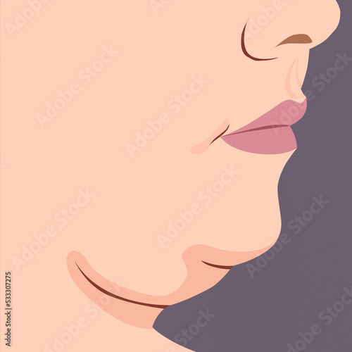 Fat senior woman face with a double chin wrinkles and skin imperfection illustration..