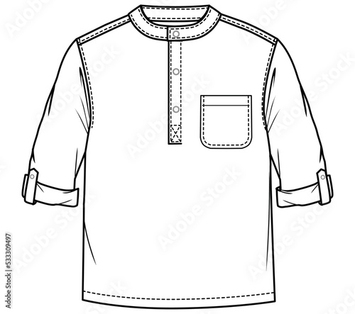 boys collarless shirt technical drawing flat sketch vector illustration template.