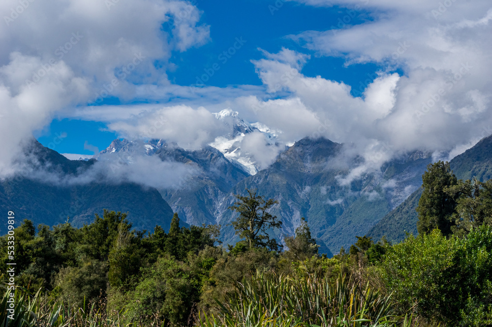 West Coast, South Island, New Zealand Scenery. Southern Alps in background.