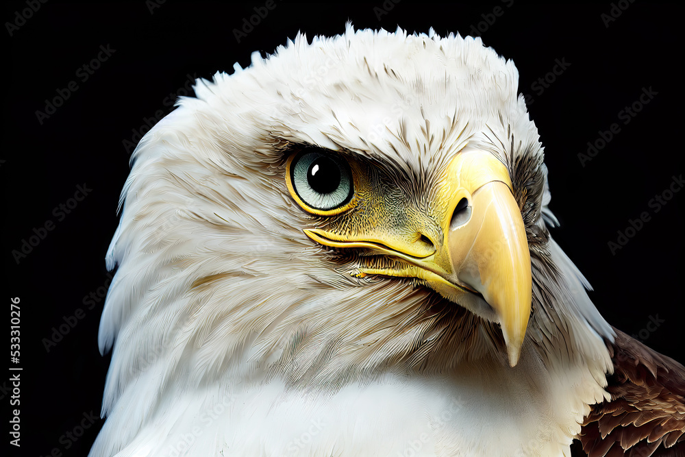 Head portrait of eagle in studio as wildlife illustration - obrazy, fototapety, plakaty 
