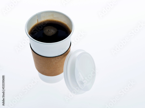 Opened take-out coffee isolated on white background