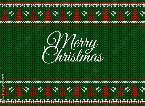 Ugly sweater Christmas party border. Knitted background pattern scandinavian ornaments.