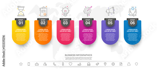 Vector infographic flat template label for six steps, diagram, graph, presentation. Business concept with 6 options. For content, flowchart, timeline, workflow, and marketing. EPS10