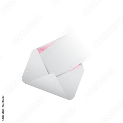 Blank White Paper in an Envelope - Mail, E-Mail, Message Arrival Concept Isolated on White Background - Illustration, Design Template