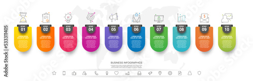 Vector infographic flat template label for ten steps, diagram, graph, presentation. Business concept with 10 options. For content, flowchart, timeline, workflow, and marketing. EPS10