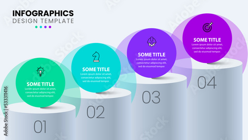 Infographic template. 3d columns with 4 circles and text
