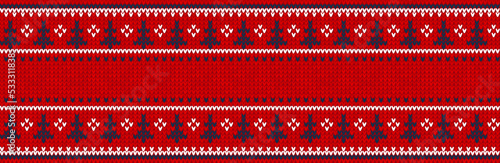 Ugly sweater Christmas party border. Knitted background pattern scandinavian ornaments.