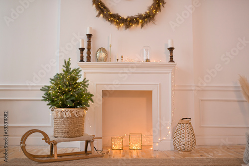 New Year's interior with a Christmas tree