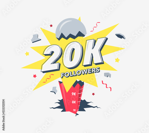 Thank you 20k social media followers symbol. Simple modern flat banner.