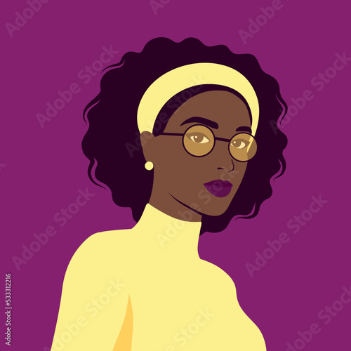 Portrait of the beautiful african woman. The face of a girl. Female avatar. Flat vector illustration.